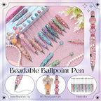 Tondiamo 45 Pcs Full Rhinestone Beadable Pens Bulk Set 15 Glitter Diamond Pens with Cards & Bags Fancy Beaded Pen for Beads DIY Cute Journalling Bling Ballpoint Craft Making(Shell Diamonds) - style: Shell Diamonds