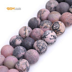 GEM-Inside 10mm Natural Stone Black Rhodonite Frosted Matte Unpolished Round Beads for Jewelry Making Strand 15 inch - color: Black Rhodonite, size: 10mm