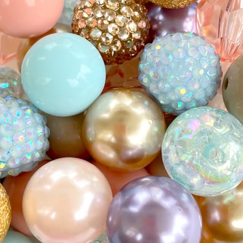 50PCS 20MM Bubblegum Beads for Pens, Colorful Chunky Round Beadable for Keychain Large Pearls Rhinestones Acrylic Focal Beads for Crafts Jewelry Bracelet Making DIY Projects(F) - color: Mixed Color-F