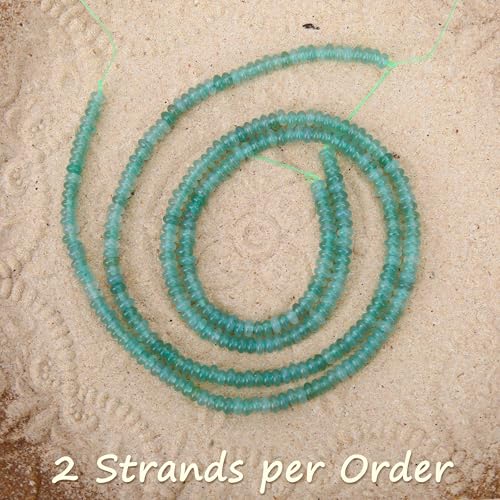 2 Strands (300PCs) Natural Green Aventurine Rondelle Beads, 2 * 4mm Gemstone Loose Spacer Abacus Disk Beads for DIY Bracelet Necklace Earrings Jewelry Making, Craft Supplies Beading Kit - color: Green Aventurine, size: 2*4MM