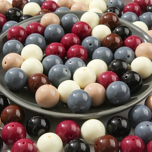 20mm Retro Color Acrylic Beads 180pcs Chunk Bubblegum Bead Pen Ball Beads for Pen Bag Jewelry Making Necklace Bracelets(Black&Brown) - color: black&brown