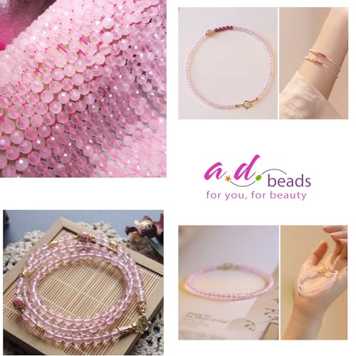 AD Beads Natural Gemstone Diamond-Cut Micro-Faceted Round Tiny 4mm Small Round for DIY Necklace Jewelry Making Beads (Rose Quartz) - color: Rose Quartz