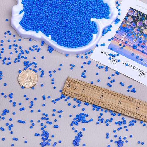 8/0 Glass Seed Beads Bulk, Blue 3mm Tiny Round Craft Seed Bead, Small Mini Pony Beads for Jewelry Making Bracelet Necklace Wrist Beading Weaving Supplies, 2500pcs - color: Blue