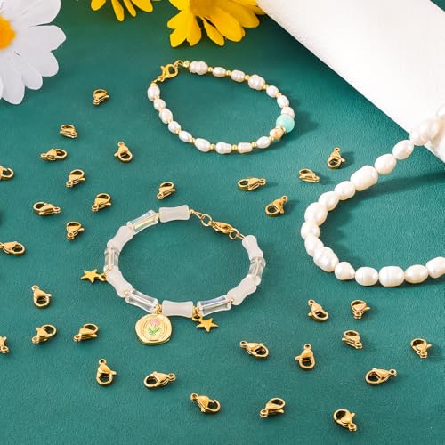 120Pcs 10mm Stainless Steel Lobster Clasps Gold Plated Lobster Claw Clasps Fasteners Hooks for DIY Necklace Bracelet Jewelry Making - color: Gold plated, size: 10mm