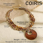 Coiris Shell Pendant Statement Strand Necklace for Women Boho Multi Beads Natural Stone Colorful Necklace Bohemian Handmade Chunky Shell Beaded Collar Jewelry for Women - color: Brown