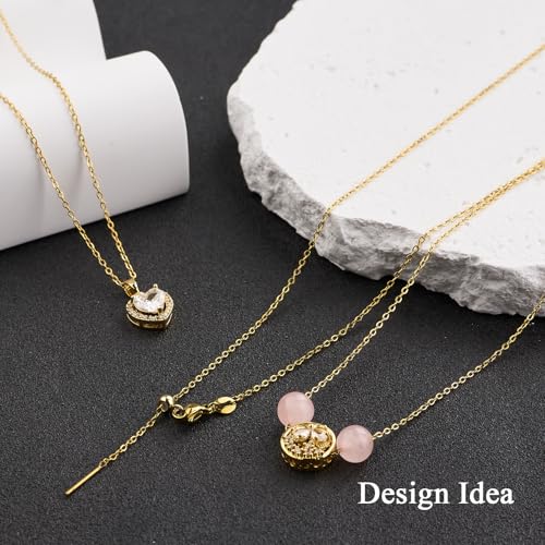 GTVOODX 10 Pack Gold Filled Necklace Chain Bulk Adjustable Stainless Steel Dainty Cable Chain for Jewelry Making with Rubber Stopper Beads - color: Gold Cable
