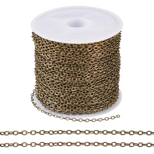 Cheriswelry 32.81Feet/10m Antique Bronze Twisted Chain Metal Soldered Cable Chain Brass Coated Iron Link Chain 2.5x2x0.3mm for Necklace Bracelet Jewelry Making Accessories - color: Antique Bronze