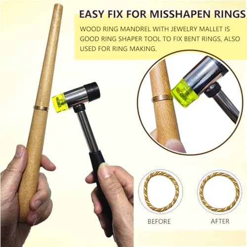 Ring Sizer Measuring Tool Metal Ring Mandrel and Mallet for Ring Making Ring Size Measurer Ring Shaper to Fix Bent Rings Jewelry Sizing Reshaper Repair Kit with Hammer (12-Ring Sizer Tool) - color: 12-RING SIZER TOOL
