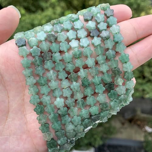 Songxi 60pcs 6mm Green Aventurine Plum Blossom Natural Stone Beads for Jewelry Making, Smooth Loose Flower Shape Gemstone Beads for Bracelets Necklace Earrings Making Supplies ﻿ - color: Green Aventurine