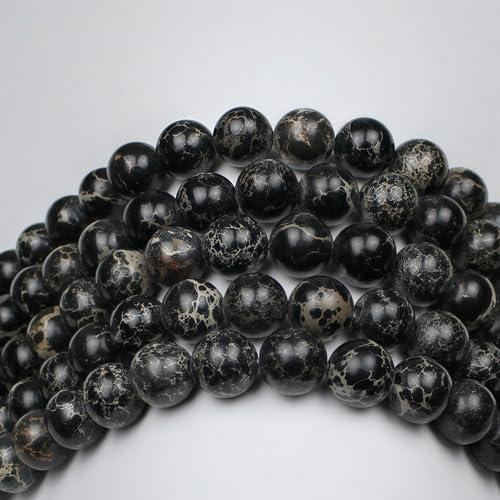 MJDCB 10mm Black Imperial Jasper Gemstone Beads Round Loose Stone Bead for Jewelry Making Bracelets Necklaces - color: Black Imperial Jasper, size: 10mm