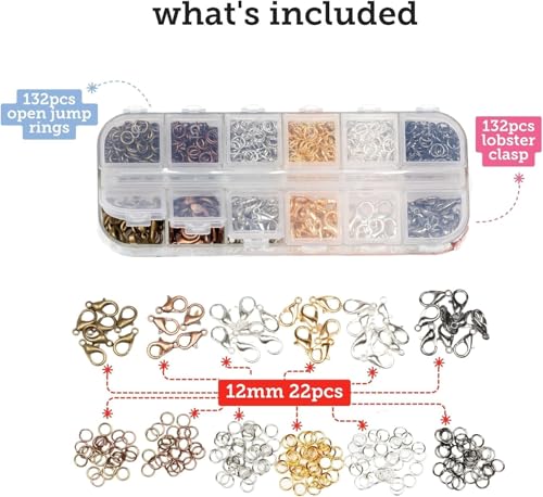 Incraftables Lobster Claw Clasps with Jump Rings – 12mm Necklace & Bracelet Closures – Jewelry Fasteners in Bronze, Copper, Silver, Gold, Platinum & Gray