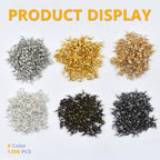 1200Pcs Clamshell Crimp Beads Tips Knot Covers Set Fold-Over Beads Caps for Jewelry, Necklace, Bracelet, Earrings, DIY Crafts Making, Connect Hook and Strings, 6 Colors