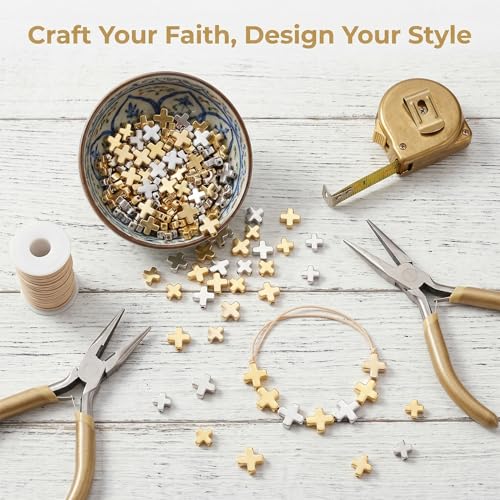 200 Pcs Cross Charms for Jewelry Making, Religious Cross Beads for Bracelets, Crosses for Jewelry Making, Bracelets, Necklaces, DIY Crafts (Gold, Silver) - color: 200pcs, 8x8mm, 6x6mm, Gold, Silver