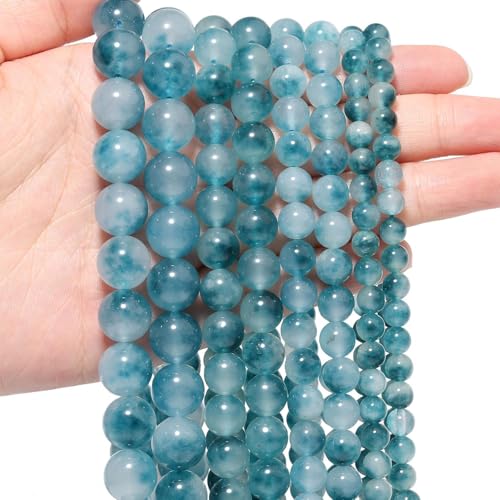 Stone Beads, 60pcs Aquamarine, 6mm Round Loose Beads for Jewelry Making, Bracelets, with Gift Bag, Elastic String & Size Card - color: Aquamarine, size: 6mm