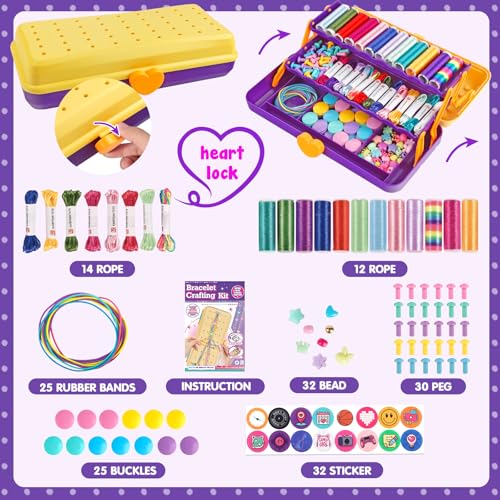 TingingYuli Friendship Bracelet Making Kit for Girls 8-12, DIY String Bracelet Maker with 3-Layer Storage Box, Arts and Crafts for Kids Ages 6-12, Easter Christmas Birthday Gift Set - color: Yellow/Purple