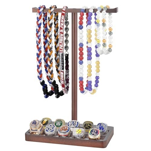 Mkono Wooden Baseball Drip Necklace Organizer Holder, Championship Ring Display Holder, Softball Ring Holder Baseball Gifts for Boy Team Player Men Home Bedroom Decor
