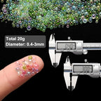 Iridescent Glass Tiny Bubble Beads, 0.4-3mm 20g No Hole Micro Mini Round Green Water Droplets Beads - Applications: for Resin Filler, Nail Art, Dollhouse Bath Tub, 2-Pieces - color: Green, size: φ0.4-3mm
