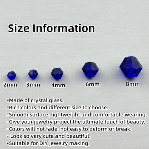1310pcs Bicone Crystal Glass Beads 2mm 3mm 4mm 6mm 8mm Faceted Crystal Spacer Beads for Bracelets Necklace Pendants Earrings DIY Jewelry Craft Making(Dark Blue) - color: Dark Blue