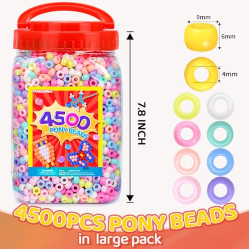 Praisebank Pony Beads, 4500pcs 6x9mm, Wholesale Beads, Bracelets Jewelry Making, Arts & Crafts(Candy) - color: Candy, size: Large Size