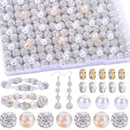 AIPRIDY Jewelry Making Beads Set, 300 PCS 10mm Rhinestone Clay Beads, 8mm Mixed Color Spacer Beads with Pearl and Floral Beads for DIY Jewelry Making (White) - color: White