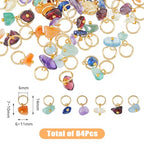 SUPERFINDINGS 84Pcs 7 Colors Natural Stone Pendants Mixed Gemstone Charms with Light Gold Stainless Steel Jump Ring Mixed Color Dangle Charms for Earring Necklace Bracelet Jewelry Making 14mm - color: Golden