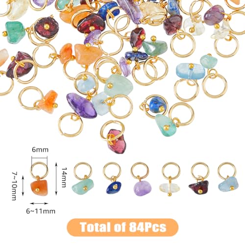 SUPERFINDINGS 84Pcs 7 Colors Natural Stone Pendants Mixed Gemstone Charms with Light Gold Stainless Steel Jump Ring Mixed Color Dangle Charms for Earring Necklace Bracelet Jewelry Making 14mm - color: Golden