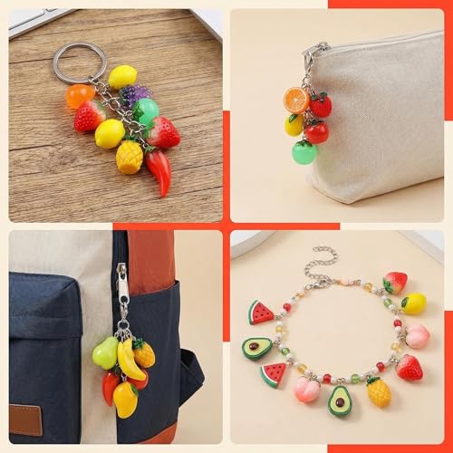 KJML DIY Cute Keychain Charms Bulk 30pcs Pendant Charms for Keychain Making Mini Resin Charm for Funny Keychains Bag Charm Purse Backpack Jewelry Making - color: Mix Fruit