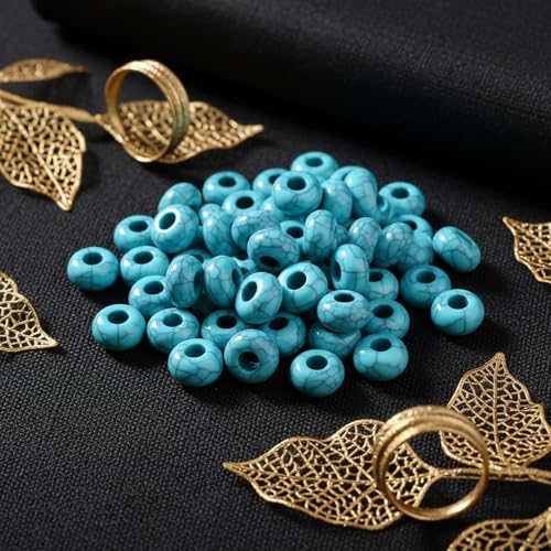 Turquoise Large Hole Beads for Jewelry Making-100pcs 14mm European Rondelle Spacer Beads,Big Hole Craft for Bracelets - color: Turquoise