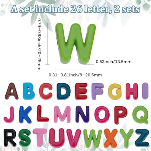 52Pcs Large Acrylic Letter Bead Chunky Alphabet Beads Bulk Big Slide Initial Letters Blocks Loose Spacers for Jewelry Making Key Chains Friendship Bracelets Keychain Phone Bag Charm Accessory - style: Style 1