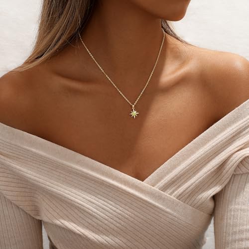 Tasiso Gold Pendant Necklace for Women 14K Gold Plated Coin CZ Pendant Necklace Adjustable Chain Disc Round Dainty Charm Necklace Trendy Jewelry Gift - style: SUN