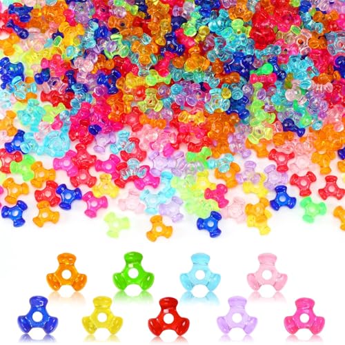 UPINS 1200Pcs Tri Beads,Colored Plastic Kandi Rainbow Triangle Bulk for Crafts Holiday Tree Decorations Bead Ornament Kit - color: Transparent Multicolor