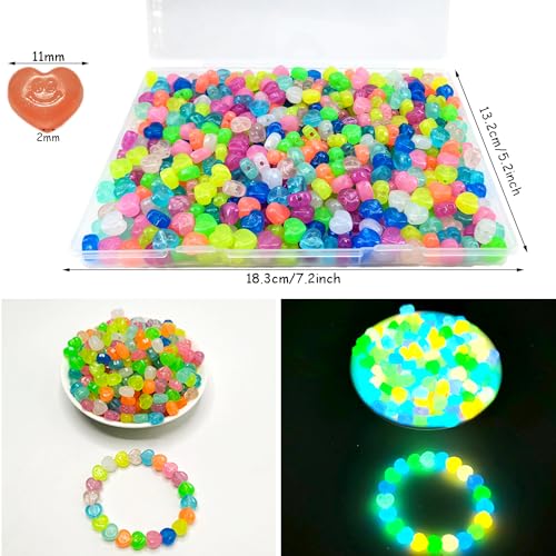 500pcs Glow in The Dark Mixed Acrylic UV Beads - Color Changing Heart Beads for Jewelry Making Bracelets - color: Mixed Colors Heart Beads