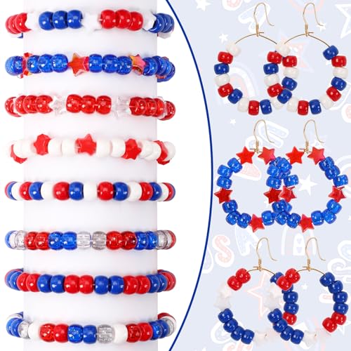 UPINS 1200Pcs Red White Blue Pony Beads, 1200Pcs Independent Day Patriotic Beads 4th of July Pony Beads for Jewelry Making Crafts DIY Necklace Bracelets Hair Beads - color: Red White Blue