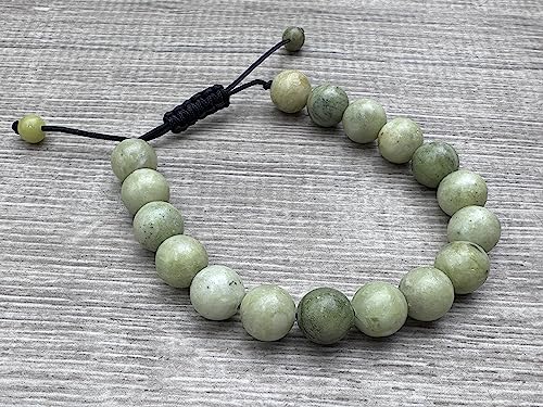 GAF TREASURES Grade A ++ Gemstone Round Bead Adjustable Bracelet 10mm, Genuine Crystal Bead Bracelet, Gift for Men & Women - color: Chinese Jade