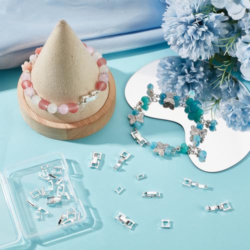 SUNNYCLUE 1 Box 4 Sizes 16Pcs 16mm Silver Foldover Clasp Brass Fold Over Clasps Bulk White Metal Plated Links Fasten Extender Folding Clasps for Jewelry Crafts Bracelets Necklaces Supply Women