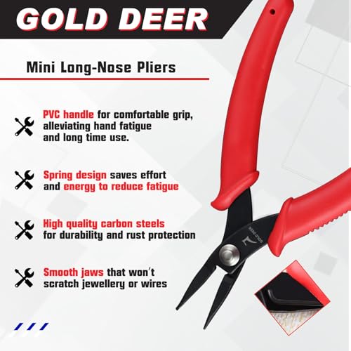 GOLD DEE 5.5" Needle Nose Pliers Mini Chain Nose Pliers Short-Nose Pliers Micro Precision Pliers Flat Smooth Jaws Mini Jewelry Pliers Jewellery Making Tool For Bending Wire Open and Close Jump Rings - style: Long-Nose Pliers