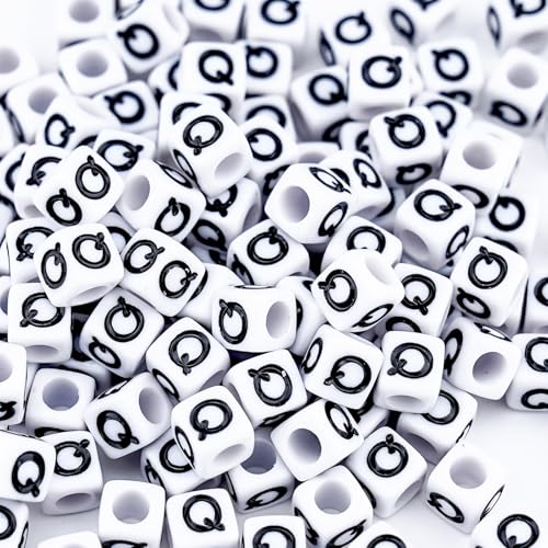 500Pcs Square Letter Pony Beads Q 6X6mm Individual Alphabet Beads for Friendship Bracelets Making - color: Square - Q