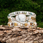 YGLINE Women Boho Handmade Natural Stone Crystal Leather Bead Wrap Bracelets Collection - color: Howlite-3w