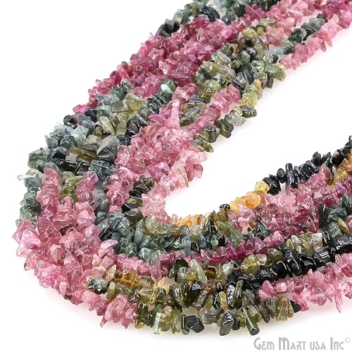 GM GemMartUSA Multi-Tourmaline Natural Raw Chip Strands | Semi-Precious | AAA+ Quality 1 Strand 34” | DIY Bracelet Jewelry Making, Healing Crystal Craft| 4-6mm - Multi Color Gemstones (CHMT-70001) - color: Multi Tourmaline (CHMT-70001)
