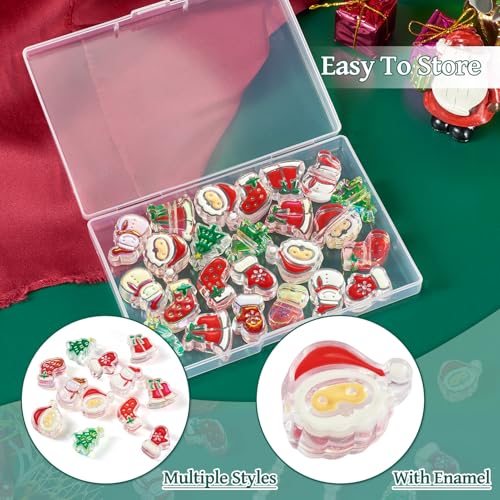 Beadthoven 24pcs Christmas Acrylic Beads, Red Green Crystal Focal Beads for Pens Keychain Making, Santa Claus Christmas Tree Gloves Stockings Snowman Loose Spacers for DIY Bracelets Jewelry Making - color: Christmas Patterns