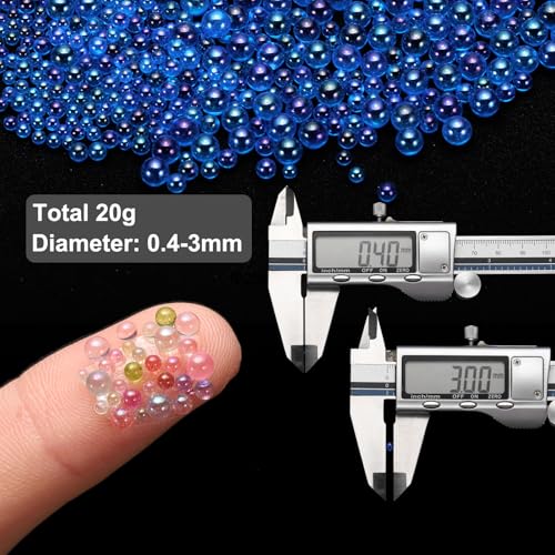 Iridescent Glass Tiny Bubble Beads, 0.4-3mm 20g No Hole Micro Mini Round Sapphire Blue Water Droplets Beads - Applications: for Resin, Nail Art, Dollhouse Bath Tub, 2-Pieces - color: Sapphire Blue, size: φ0.4-3mm