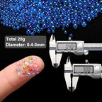 Iridescent Glass Tiny Bubble Beads, 0.4-3mm 20g No Hole Micro Mini Round Sapphire Blue Water Droplets Beads - Applications: for Resin, Nail Art, Dollhouse Bath Tub, 2-Pieces - color: Sapphire Blue, size: φ0.4-3mm