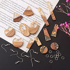 Beadthoven 60pcs Resin Wood Charms Earring Pendants Making Kit Gold Earring Charms DIY Boho Wood Blanks Rectangle Round Teardrop Geometry Resin Wooden Pieces for Jewelry Making with Earring Hooks - color: 0Gold Foil Kit