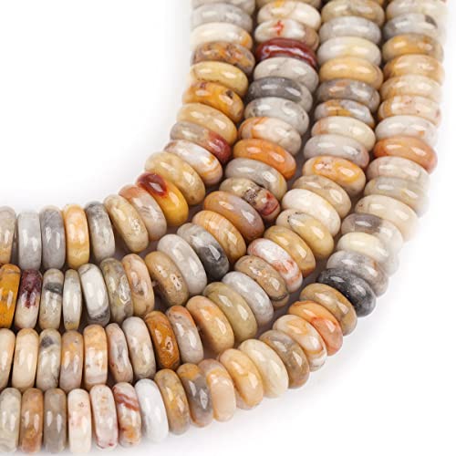 JOE FOREMAN 2x6mm Natural Yellow Crazy Lace Agate Stone Heishi Disc Rondelle Spacer Beads for Jewelry Making Full 15" Strand Energy Stone Healing Power Crystal - color: Yellow Crazy Lace Agate