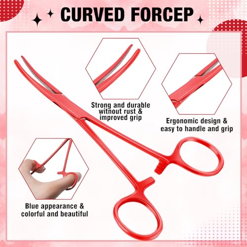 BBTO Hemostat Curved and Straight Hemostat Forceps Piercing Pliers Forceps, Stainless Steel Straight and Curved Pliers, Fishing Tweezer(Red,2 Pcs) - color: Red