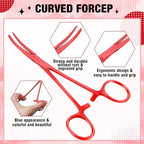 BBTO Hemostat Curved and Straight Hemostat Forceps Piercing Pliers Forceps, Stainless Steel Straight and Curved Pliers, Fishing Tweezer(Red,2 Pcs) - color: Red