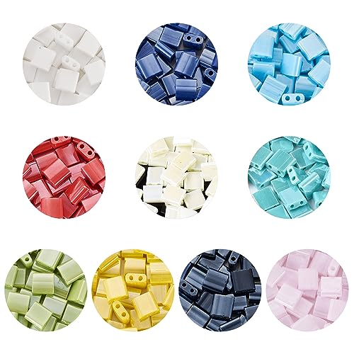 500 Pcs Glass Square Tila Beads - 5mm, 10 Colors, 2 Hole Spacer Beads with Flat Back Cabochons for Jewelry Making - color: 10 Colors-Opaque & Lustered
