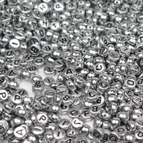 Melius Acrylic Silver Letter Beads, 1450 Pcs 4x7mm Round Alphabet Beads in 28 Grid Box for Jewelry Making, DIY Bracelets, Necklaces, Key Chains, Bracelets - color: Silver, size: 4x7mm