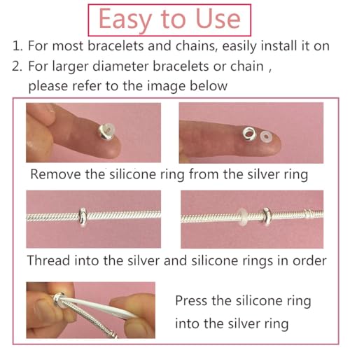 Clip Stopper Charms Sterling Silver Rondelle Spacer Bead for Bracelets (Silver) - color: Rose gold-6pcs
