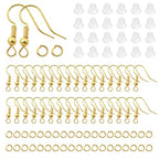 TOAOB 300pcs Earring Hooks Kits Gold French Ear Wires with Ball and Coil 18mm Fish Hook Earring Making Supplies with Jump Rings and Clear Silicone Ear Backs for DIY Jewelry Findings - color: Gold